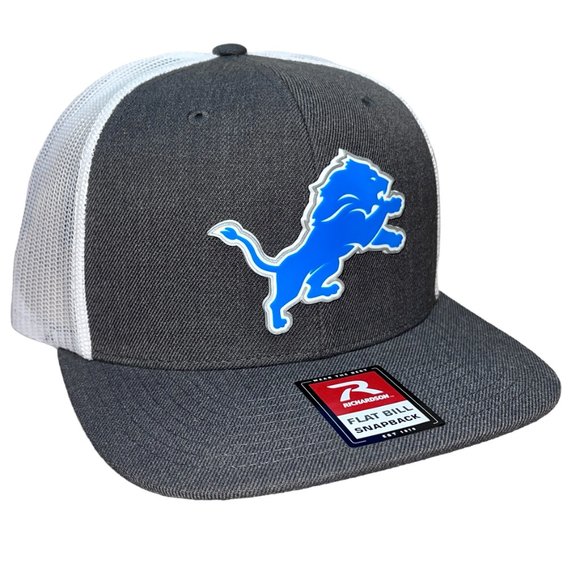 Detroit Lions 3D PVC Patch Flat Bill Hat- Heather Charcoal/ White - Picture 3 of 4